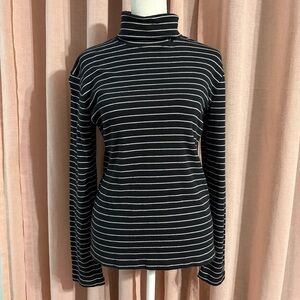 Y2K Striped Turtleneck Long Sleeve Top - Large